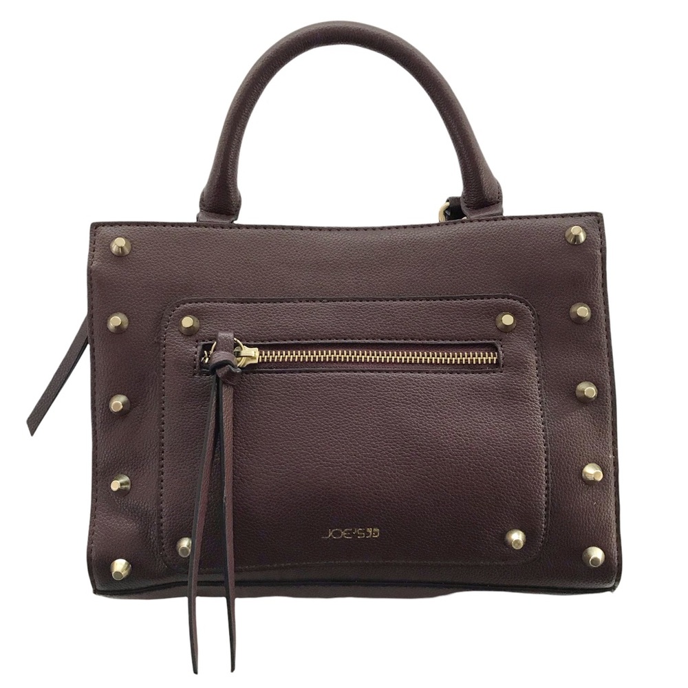 JOES JEANS Brown pebbled leather handbag.  Gold hardware, zip top,  logo lining
